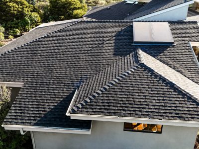 Modern shingle roof on residential home.
